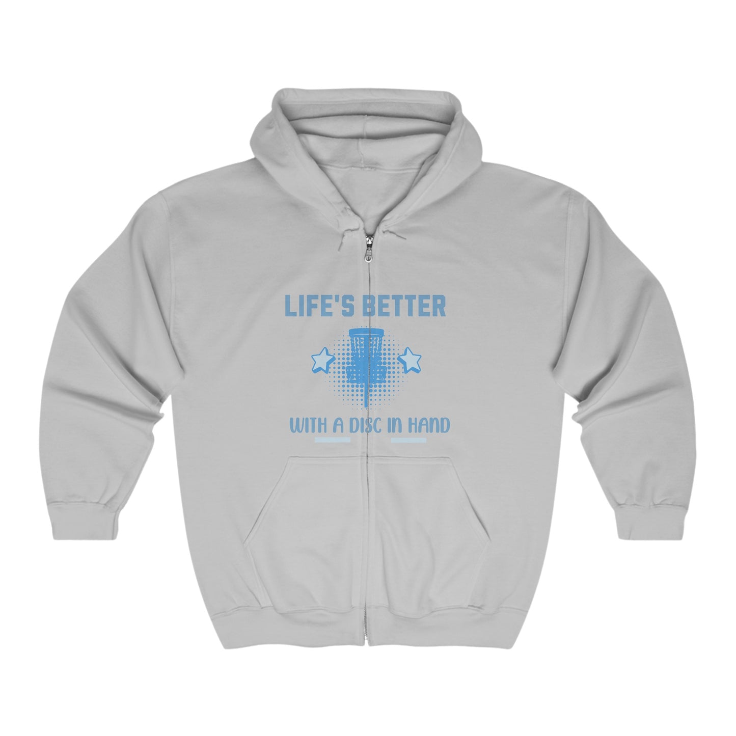 "Life's Better With A Disc In Hand" Zipper Hoodie Gift for Disc Golf Fans and Players