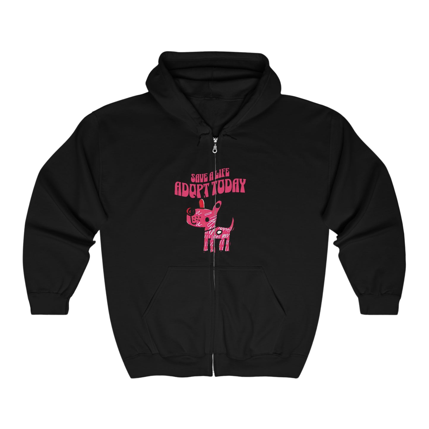 Dog Adoption 'Save A Life Adopt Today' Full Zip Hooded Sweatshirt Gift for Animal Lovers