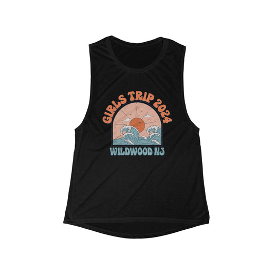 Girls trip Matching Muscle Tanks Wildwood, New Jersey 2024 Beach Holiday Shore Visit Girls Night Out Irish Weekend Moms Sleeveless Shirts