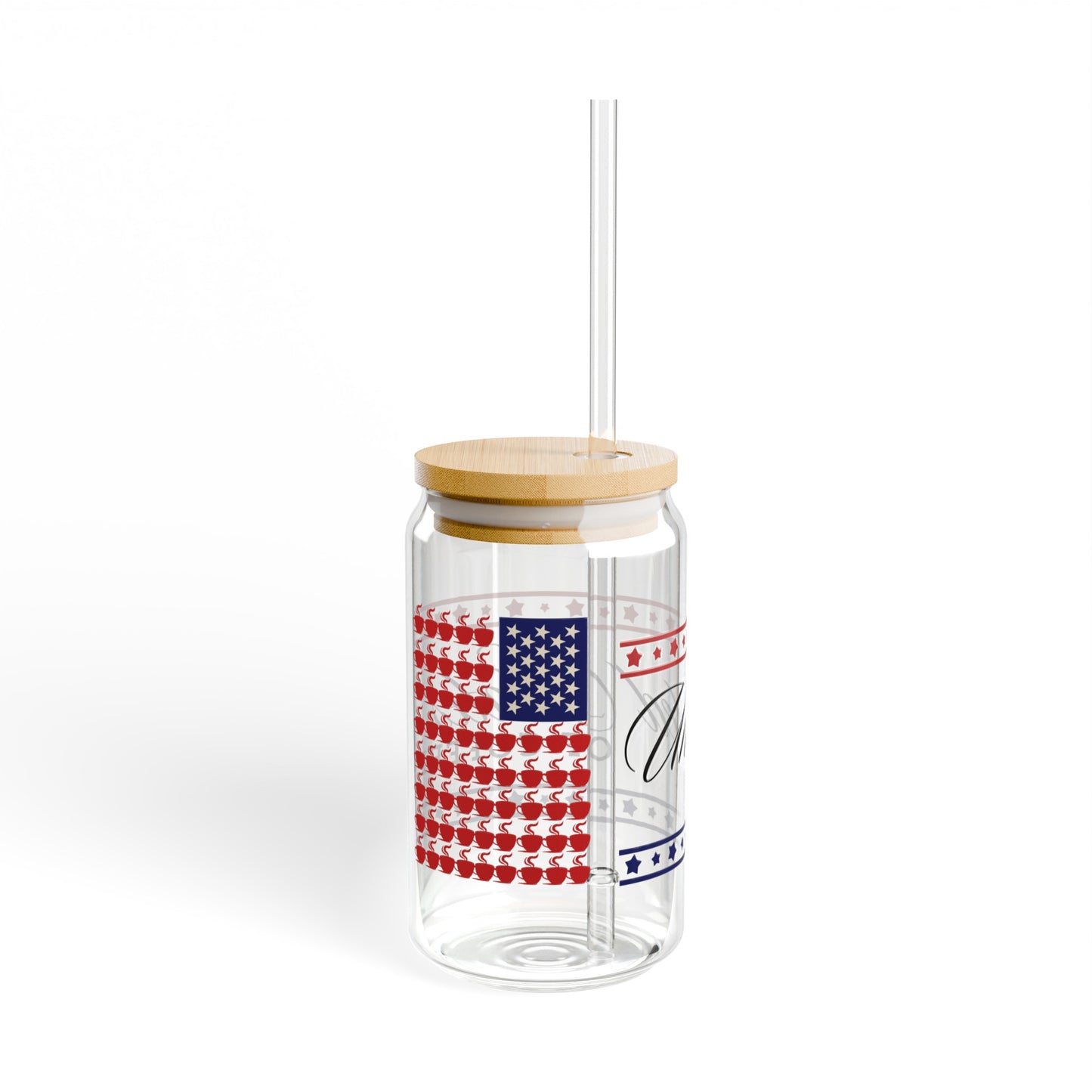 United States of Coffee Sipper Glass Patriotic Gift for Coffee Lovers