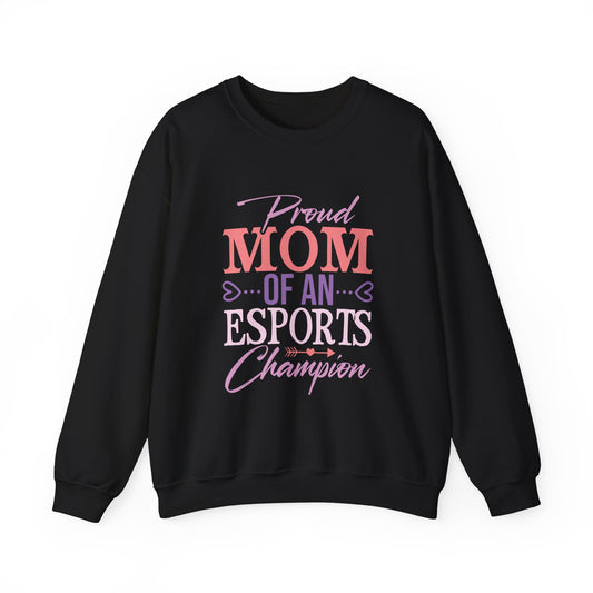 Gamer Mom Esports Champ Crew Neck Sweatshirt for Cheering Gaming Kids in Competetion Tournament Apparel for Video Game Playing Competition Arena E-Gaming E-Sports Events